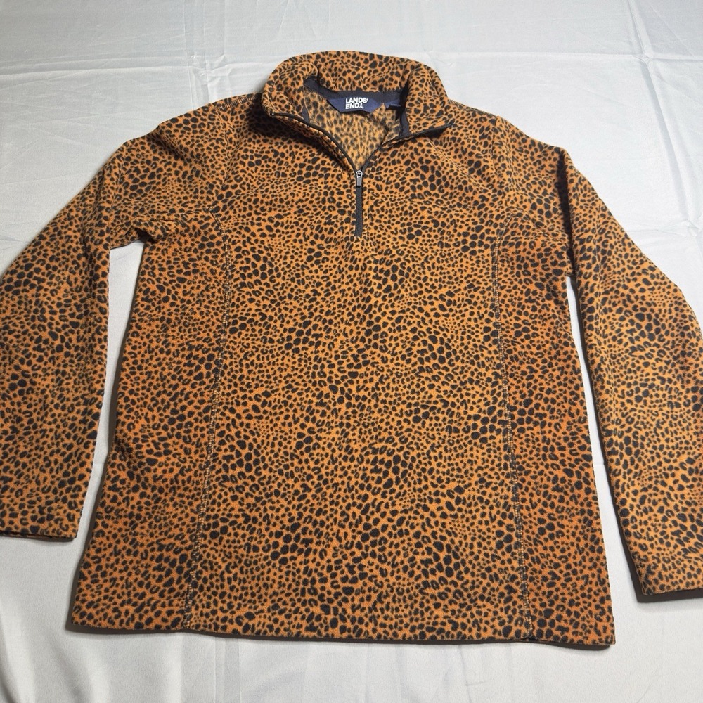 Lands' End Cheetah Print Small Pullover Fleece Jungle Animal Print 1/4 Zip
